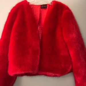 Red Honey punch faux fur jacket
